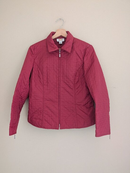 Talbots Jackets & Blazers - Talbots Red Quilted Dot Zip Jacket Size 6 Petite Lightweight Coat